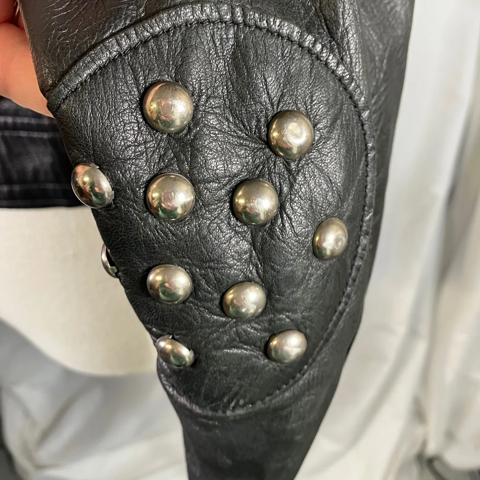 Annelies Gouraud for Brezin France Vintage Studded Black Leather Jacket Women XS - Image 3