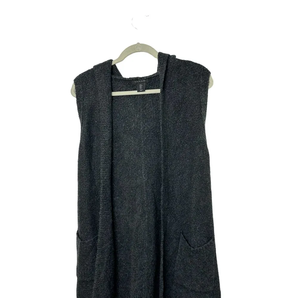 Tahari Charcoal Gray Longline Hooded Cardigan Sweater Women's Small - Image 3