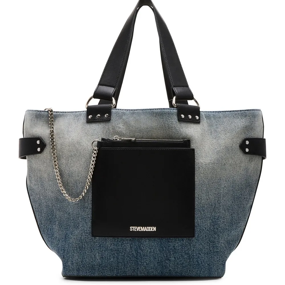 Steve Madden Blue and Black Tote Bag with Structured Design - Image 2