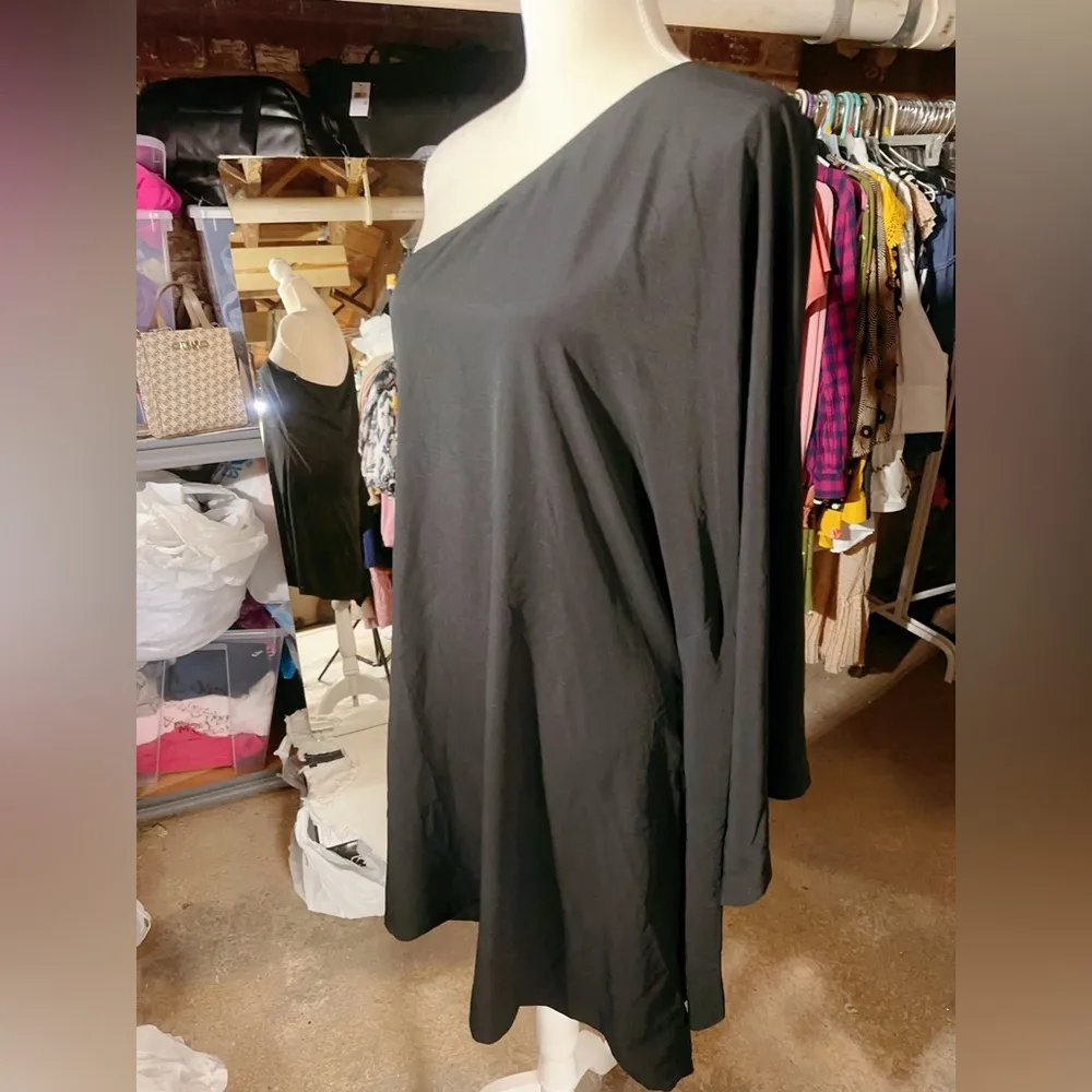 XL Fashion Independent one dolman sleeve open shoulder Black dress top zip closu - Image 5