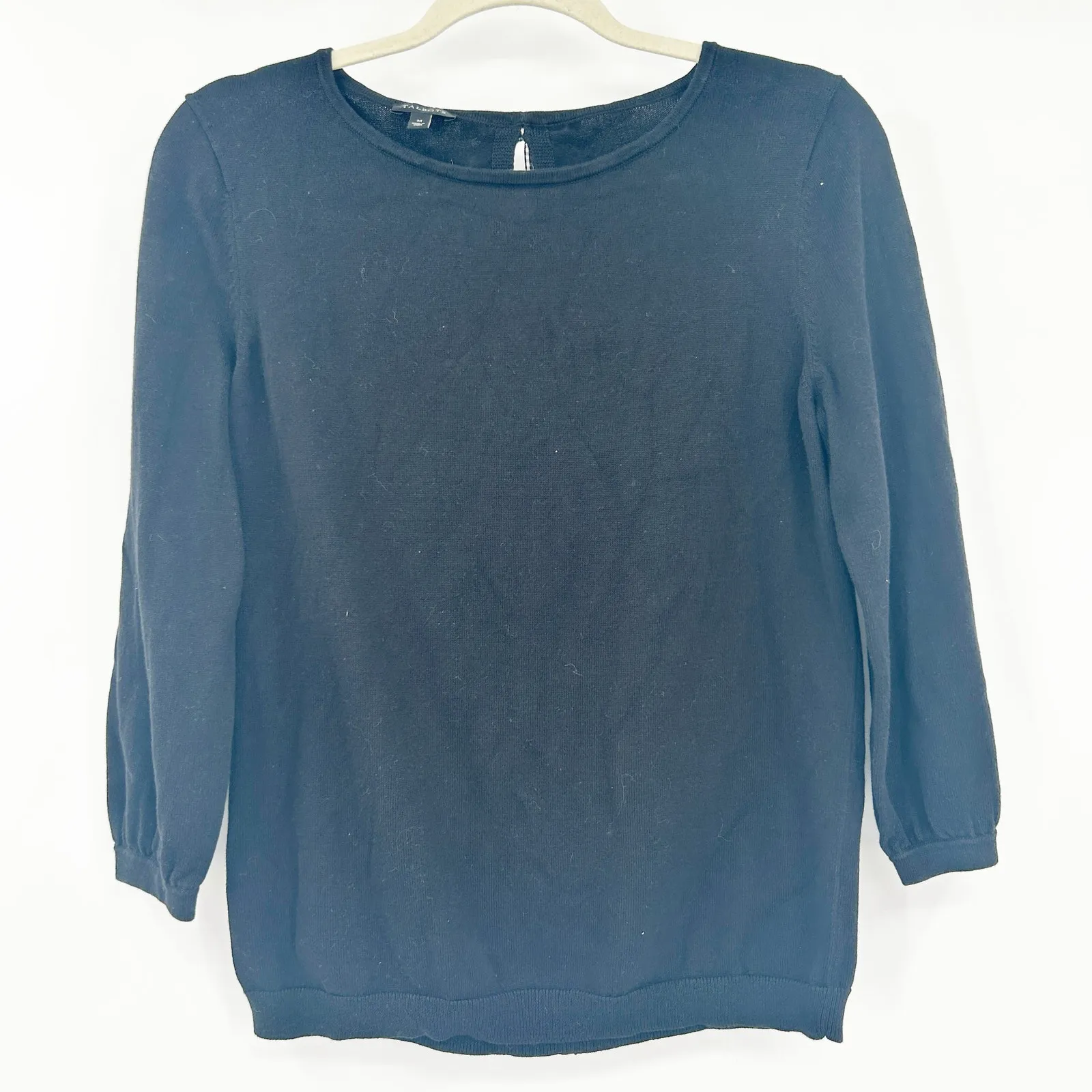 Talbots Women Fall‎ Preppy Bonnie Bow Back Crewneck Knit Sweater Size M Black - Image 3