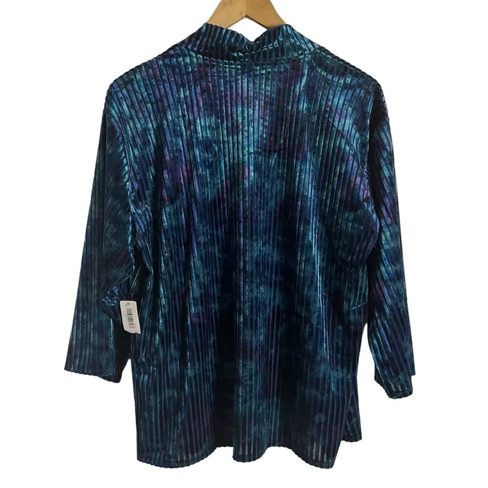 Chico’s Velvet Stripe Tie-Dye Blue Open Front Cardigan Sweater Size US 8 - Image 7