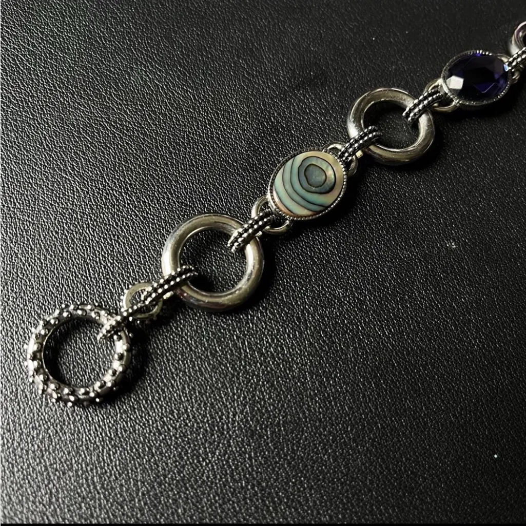 Lia Sophia Epiphany Abalone and Purple Cut Crystals Silver Tone Bracelet - Image 2