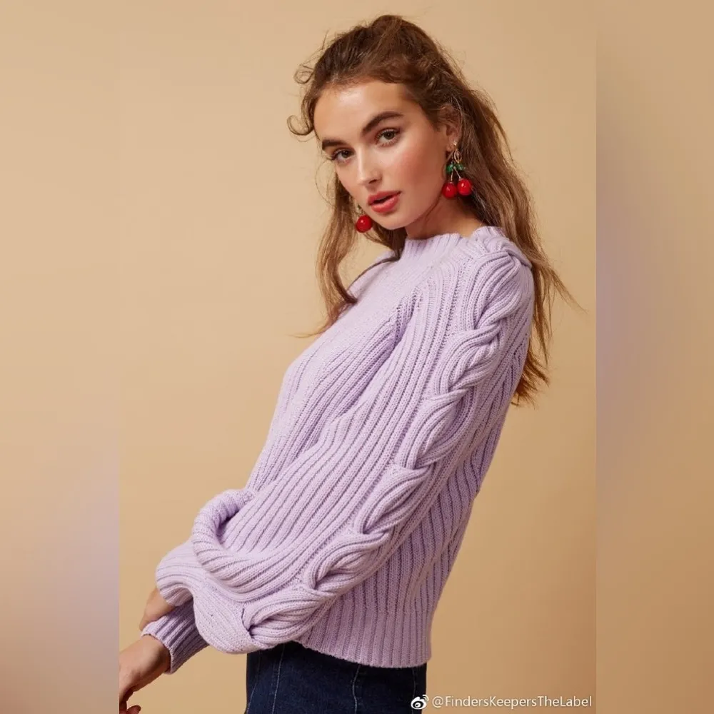 Finders Keepers Linear Cable Rib Cotton Knit Oversized Pull on Sweater Size M - Image 4