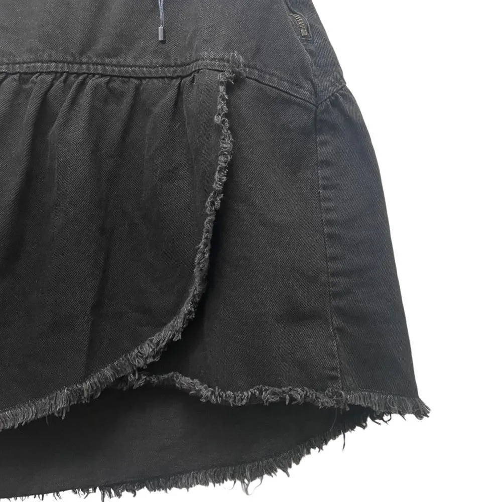 Zara Black Denim Jean Skirt Asymmetric Raw Hem Belted Size Small NEW Y2K Emo - Image 4