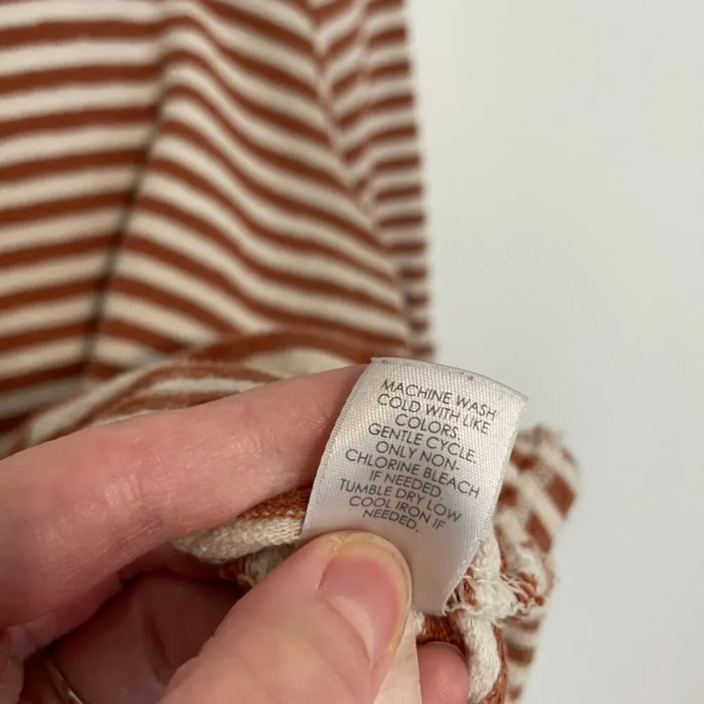 J. JILL Striped Square Neck Top Brown Cream ish 3/4 Sleeve 100% Cotton PETITE M Size undefined - Image 12