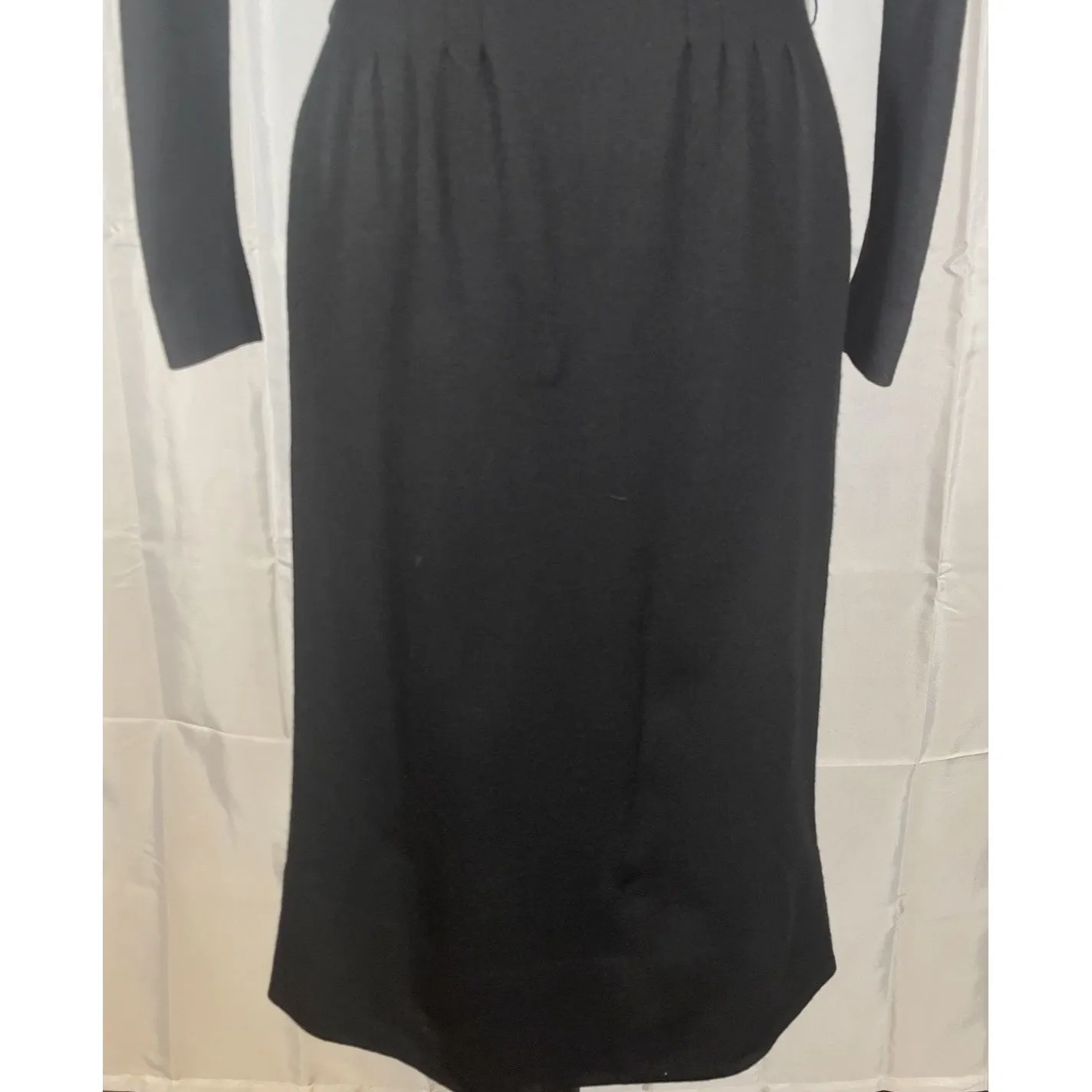 Vintage Marion McCoy Black Wool Dress Fitted Classic Knee Length Step In Zip 12 - Image 3