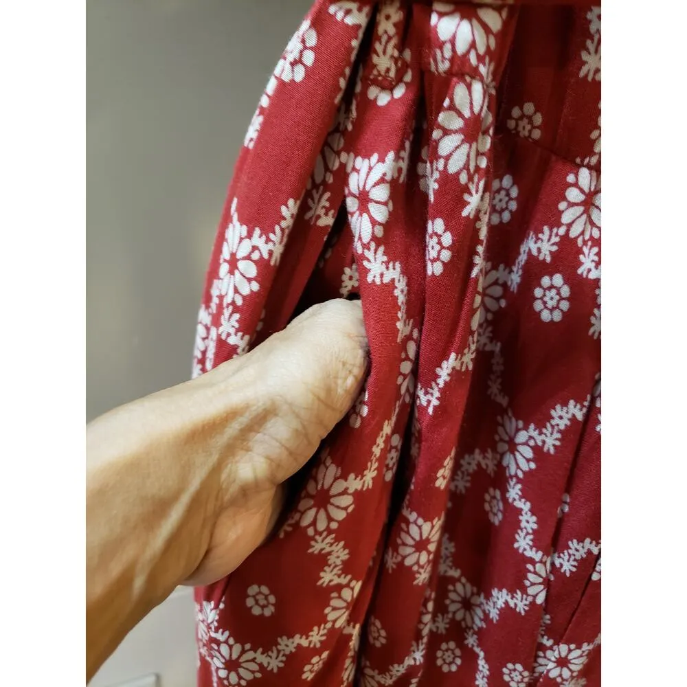 New York & Company Jumpsuit Womens Large Red Floral Strapless Tie Waist Wide Leg - Image 10