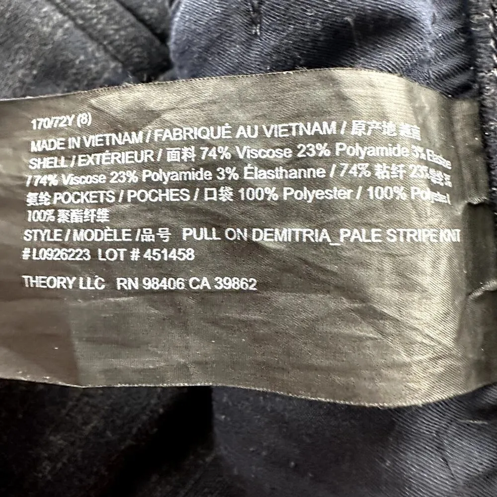 Theory Demitria Pale Stripe Pants Zip Fly High Rise Wide Leg Navy Blue 8 - Image 4