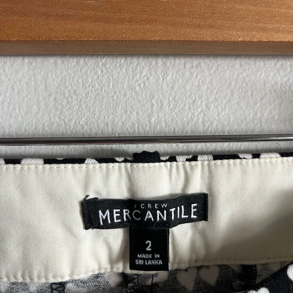J.Crew Mercantile Heart Print Ankle Pants Black White Cotton Stretch Size 2 - Image 4