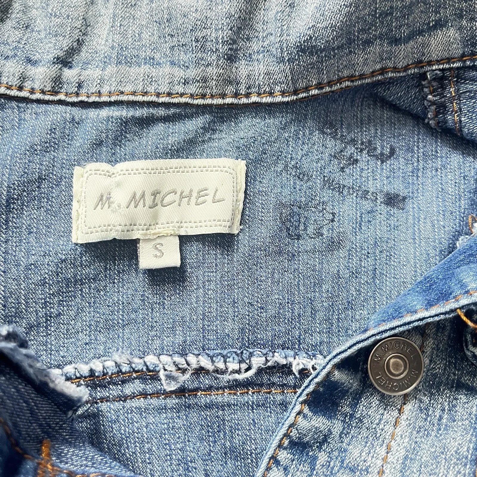 M. Michel Juniors Small Blue Sleeveless Cropped Jean Jacket Distressed Size undefined - Image 7