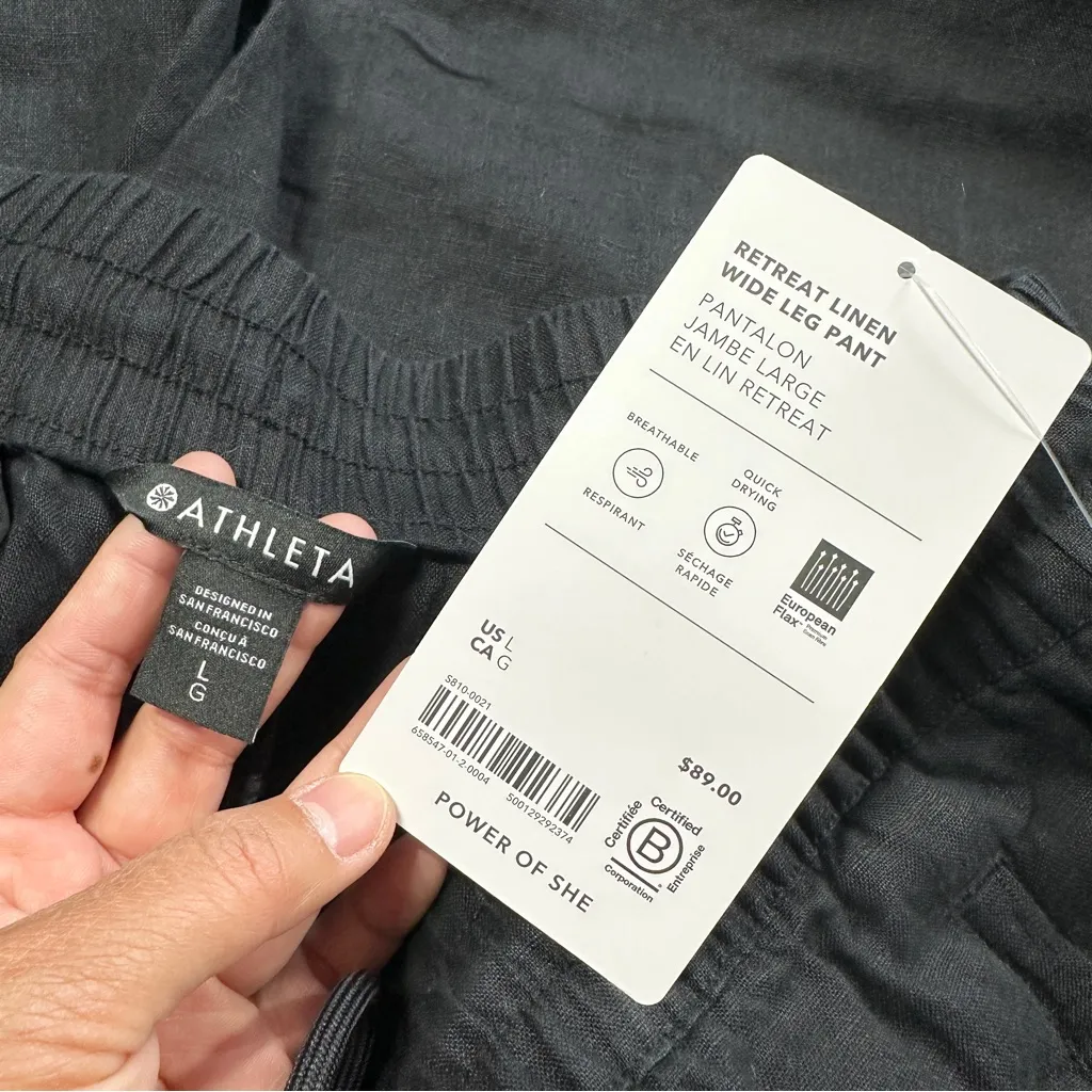 NWT Athleta Women’s Retreat Linen High Rise Wide Leg Pants Minimalist in Black L - Image 10
