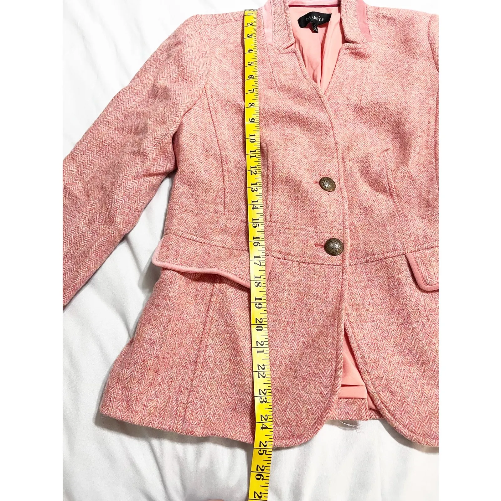 Talbots Herringbone Shetland Wool Blend Blazer Womens Size 2 Button Front Coral‎ - Image 11