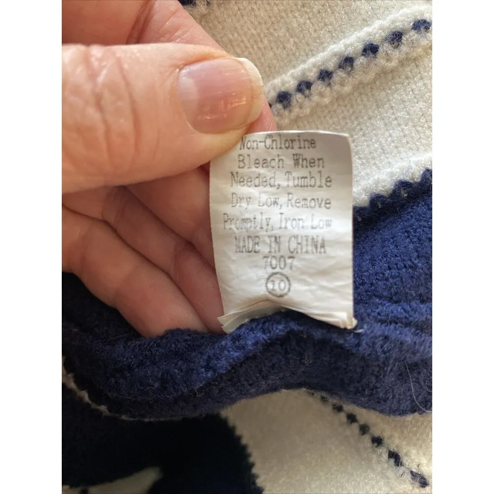 PRETTYGARDEN Long Sleeve Striped Knit Sweater Blue And Cream Size Large - Image 9