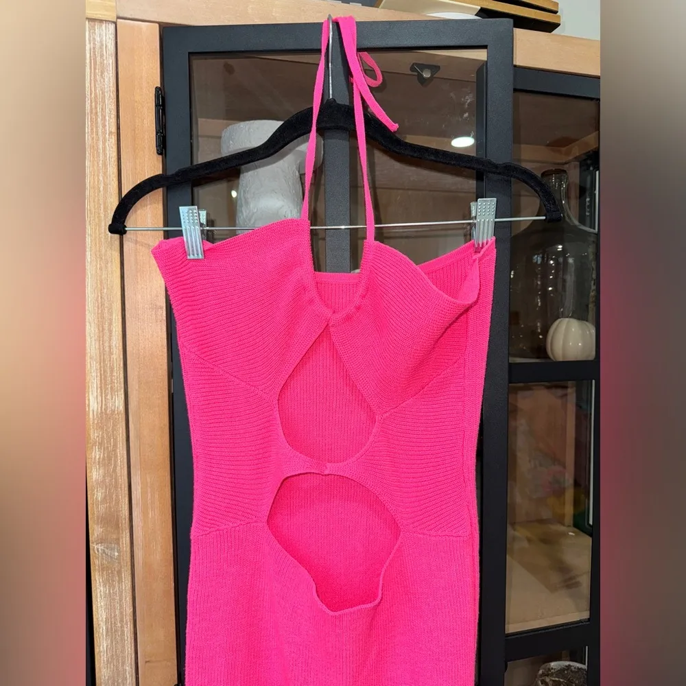 Beginning boutique neon ribbed cutout midi dress bodycon halter strapless barbie - Image 5