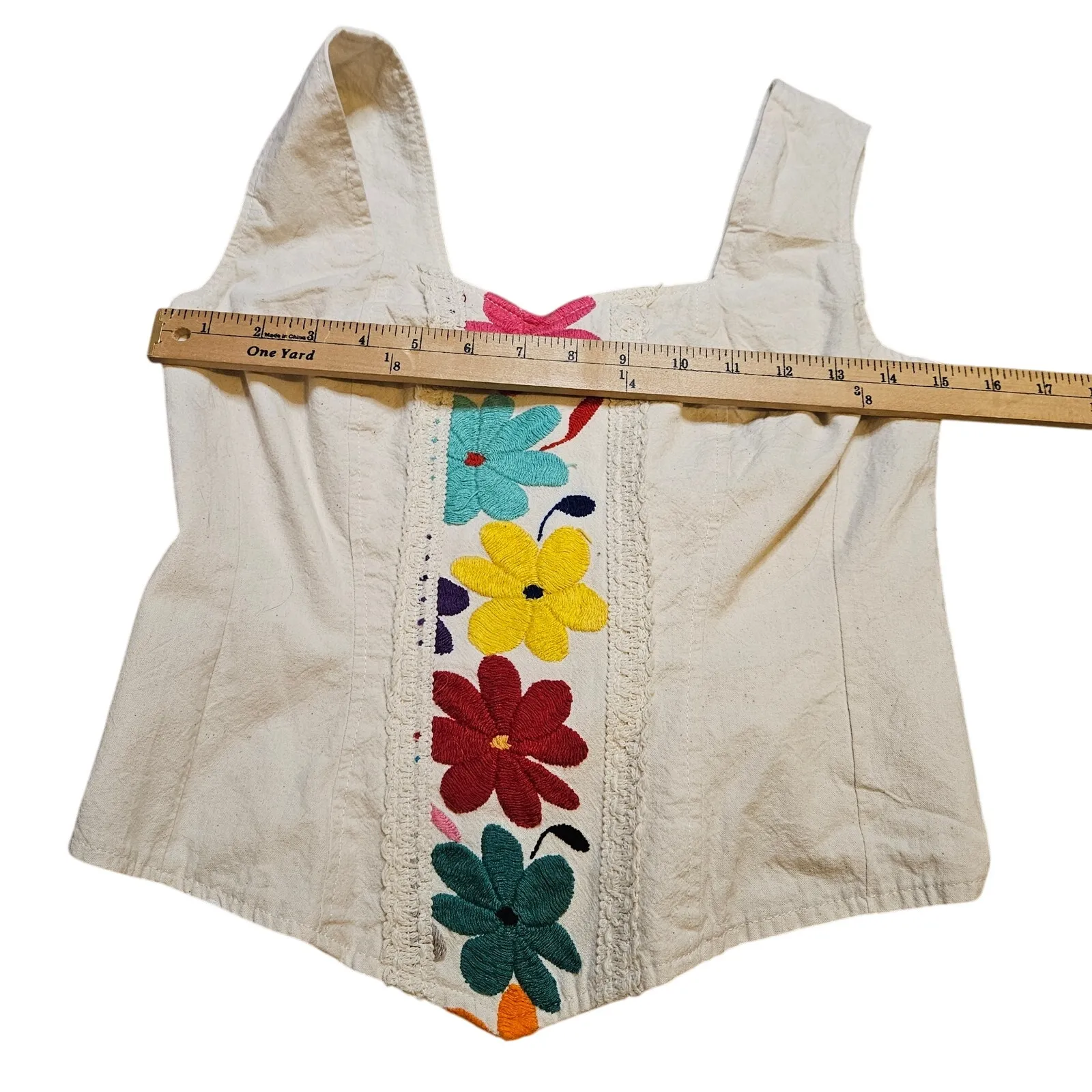 De Sma Para El Mundo Size Small Corset Top Embroidered Floral Cropped Top Chic White - Image 2