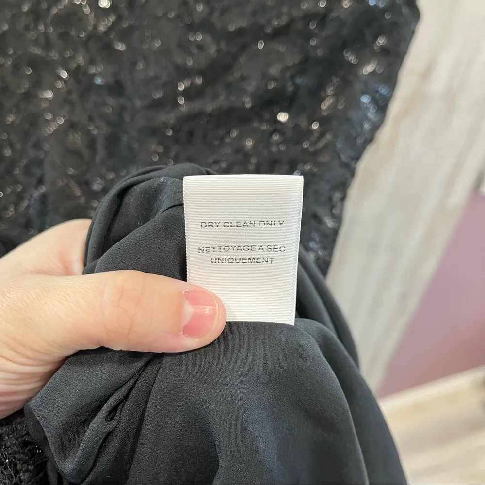 Joie Martin Black Lace Overlay Metallic Mini Dress LBD Little Black Dress - Image 7