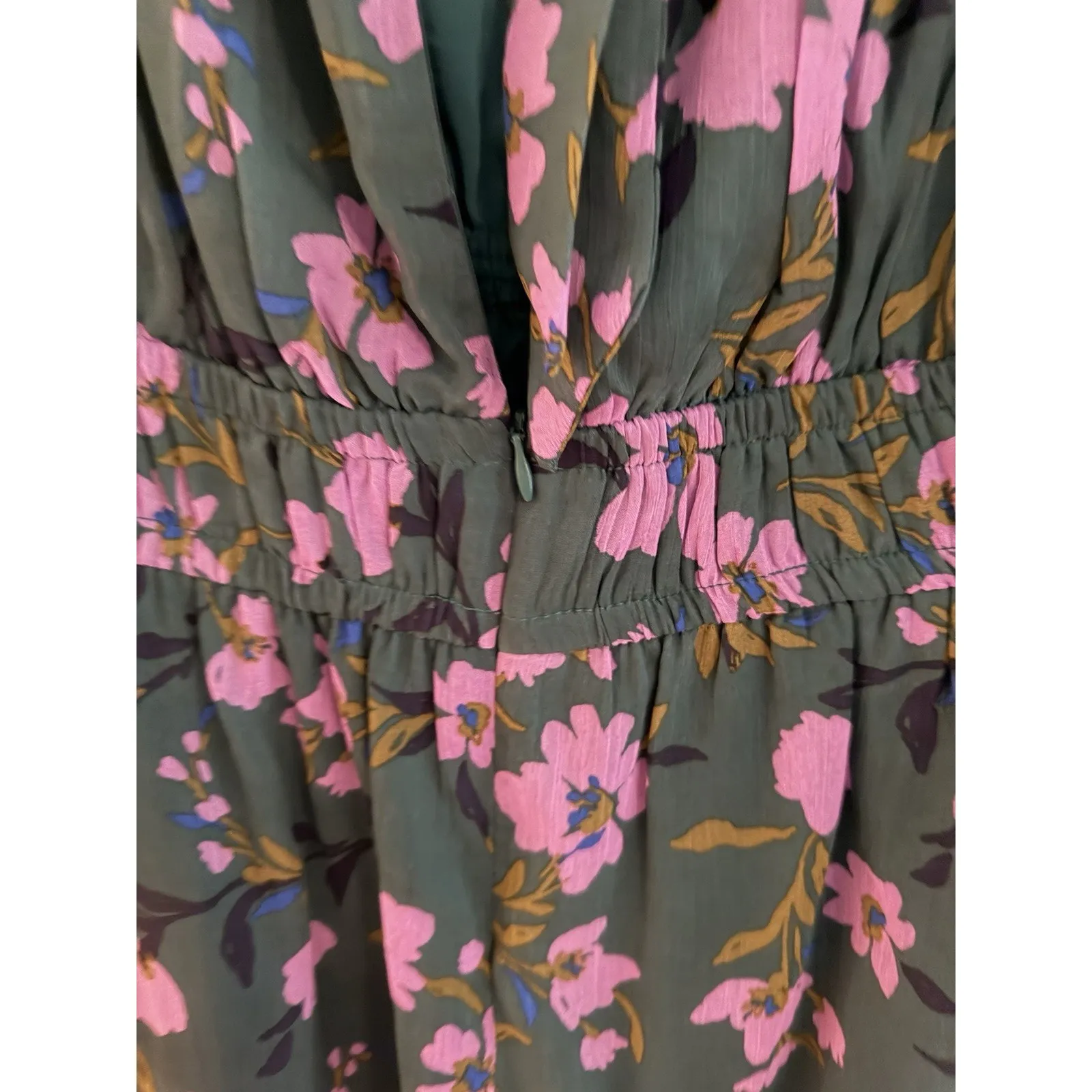 Maggy London Green Floral Dress Elbow Length Sleeves Tie Back Sz 16 - Image 14