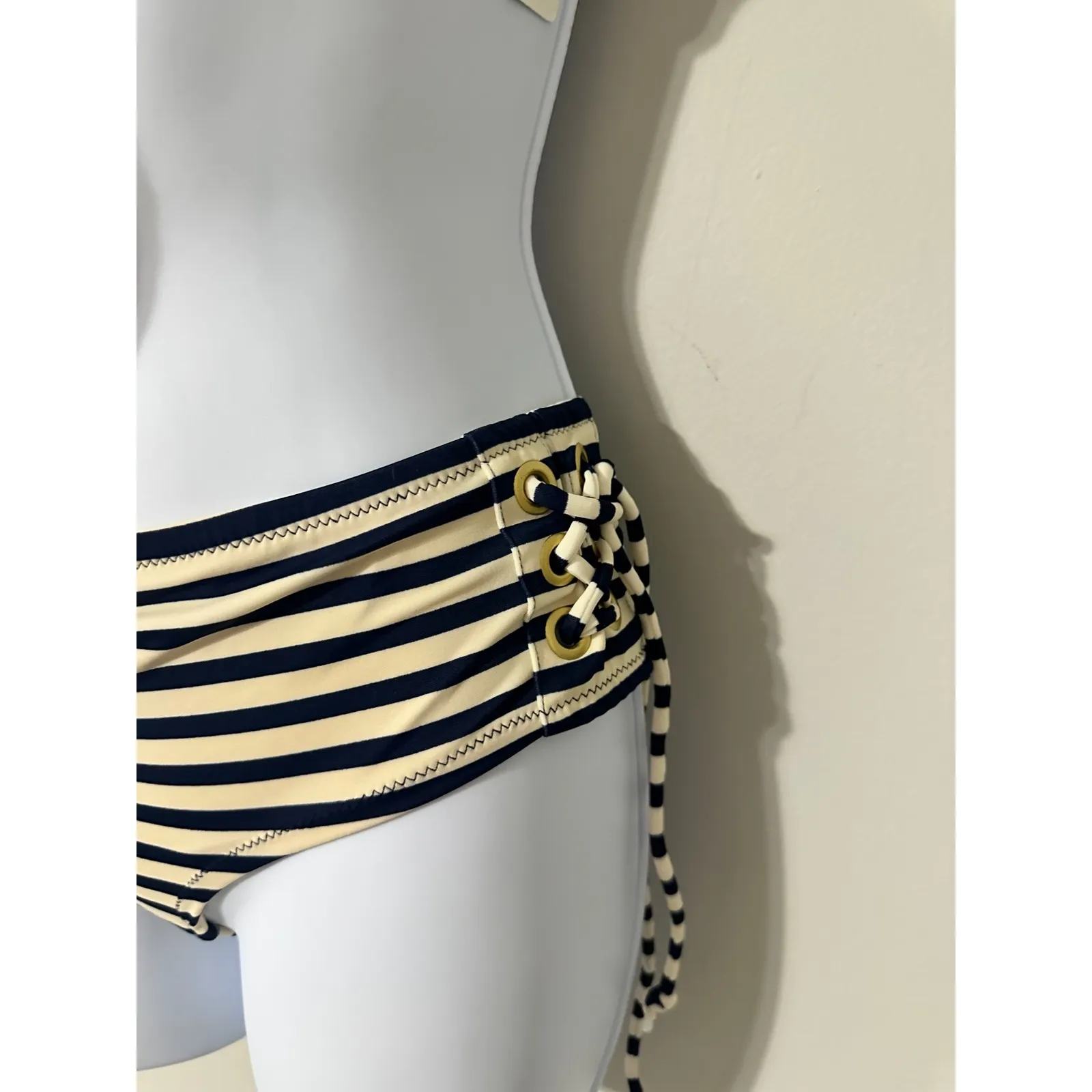 J Crew Striped Lace Up Bikini Swimsuit Set High Waisted Bottoms Size S - Image 3