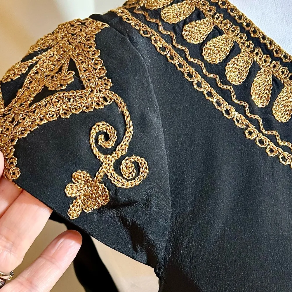 NANETTE LEPORE Silk Gold Metallic Embroidered Key Hole Neck Occasion Dress Sz 6 - Image 4