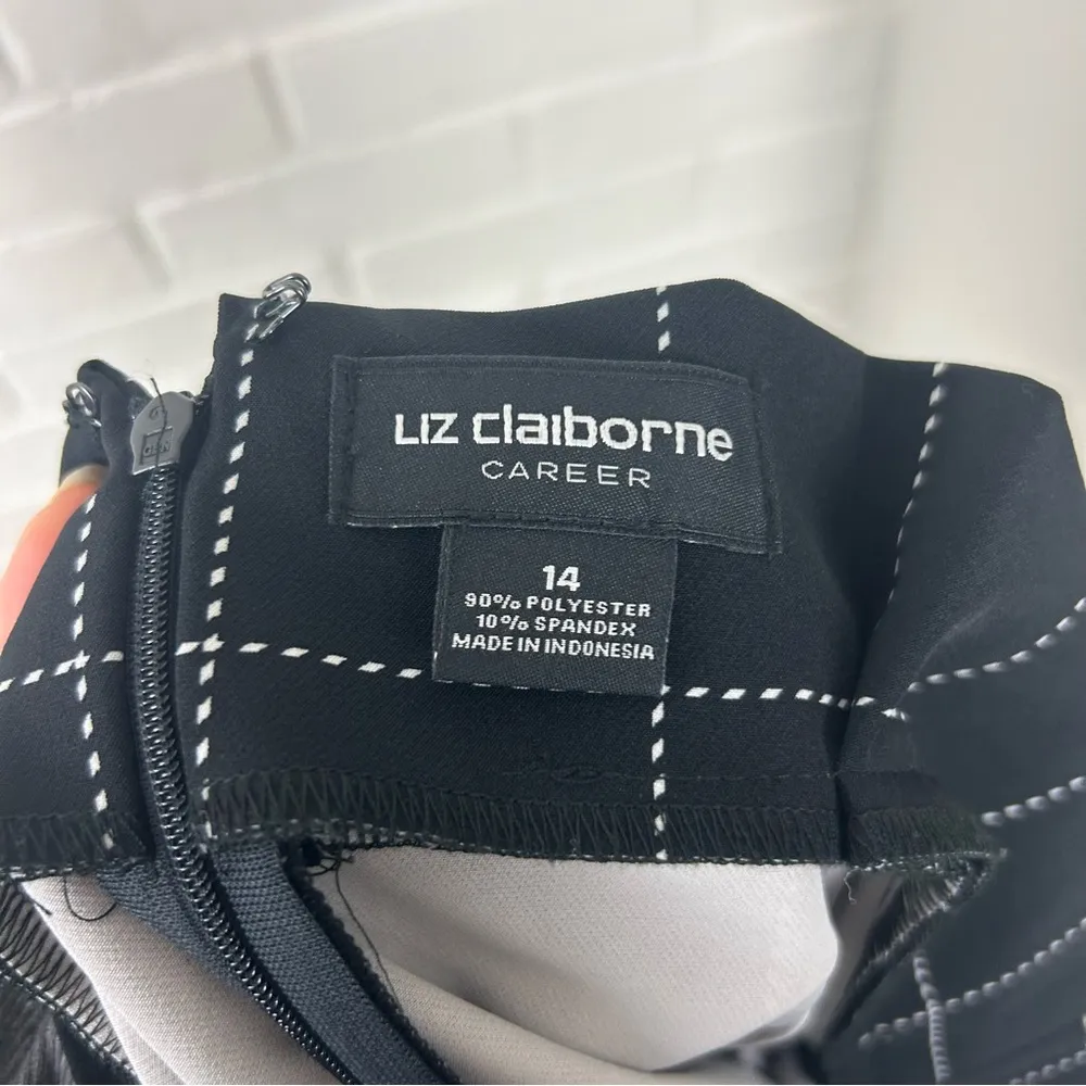 Liz Claiborne Career Black Windowpane Tie Waist Skirt Size 14 - Image 2