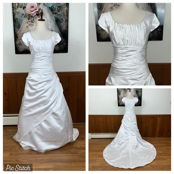 Beautiful Vintage Y2K Eternity Satin Ruched Wedding Gown! White Size 10 - Image 2