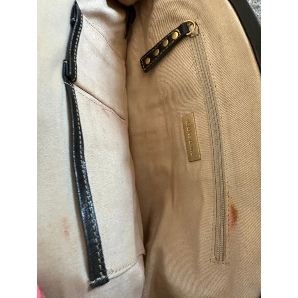 CHARLES DAVID Black Leather Gold Kisslock Clutch Bag - Image 5