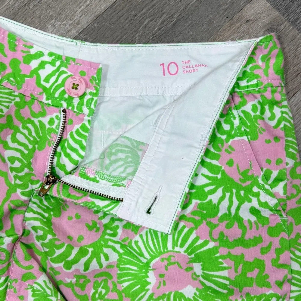 Lilly Pulitzer Callahan Shorts Cotton Chino Sunnyside Lions Pink Green 10 - Image 6
