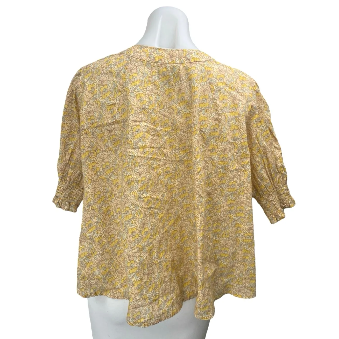 Urban Outfitters Flora Yellow Floral Puff Sleeve V-neck Crop Blouse Top Size S - Image 2