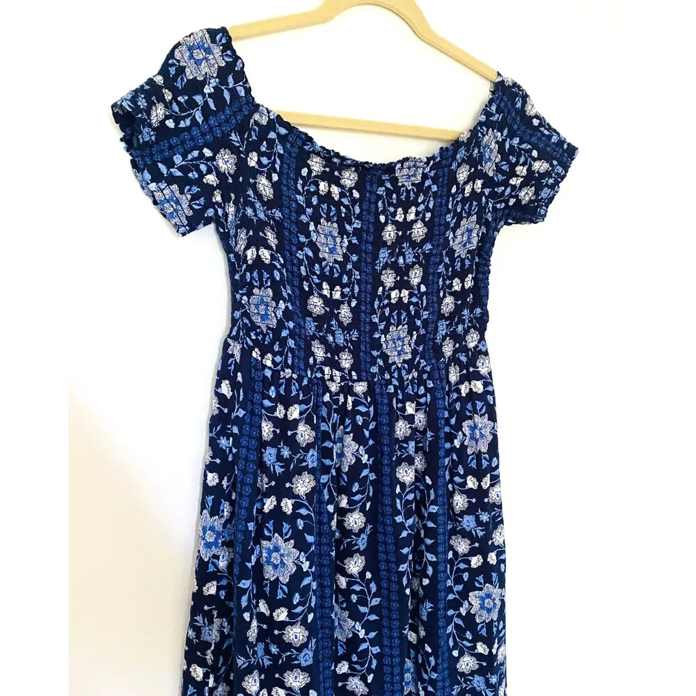 Old Navy Smocked Off the Shoulder Slub Weave Midi Dress Casual Boho Style Sz S - Image 9