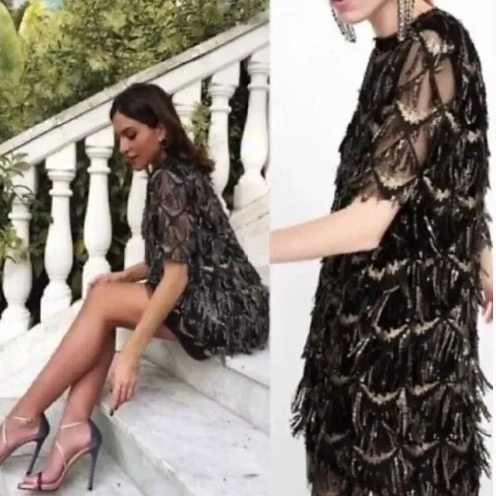 ZARA NWT SEQUINED FRINGED DRESS - small - Image 11