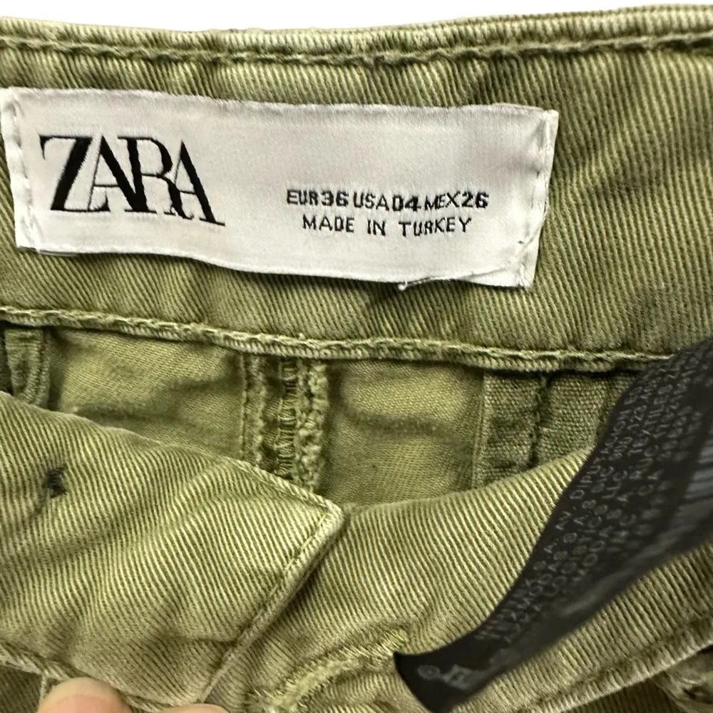 Zara Forest Green Khaki Button Cargo High Rise Jogger Hiking Pants Womens 4 - Image 9