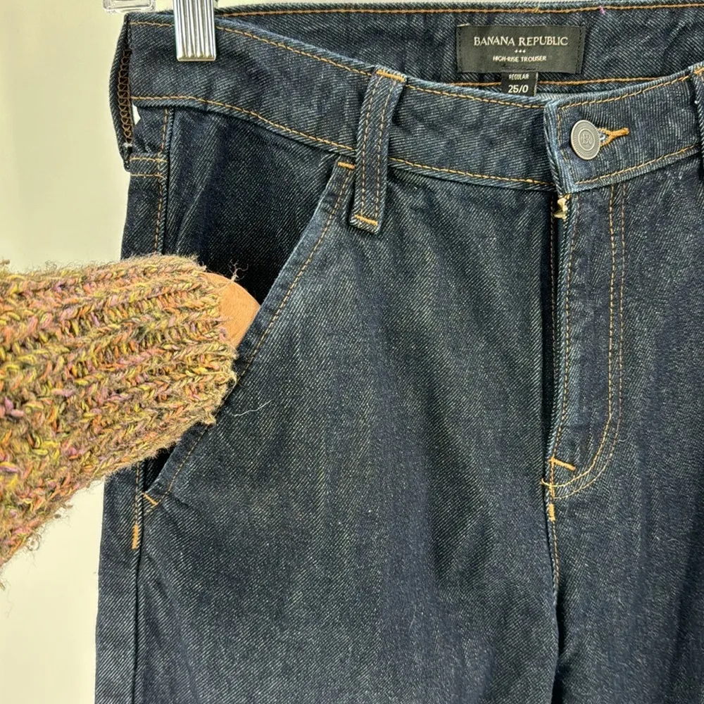 Banana Republic high rise wide leg trouser dark wash preppy office - Image 3