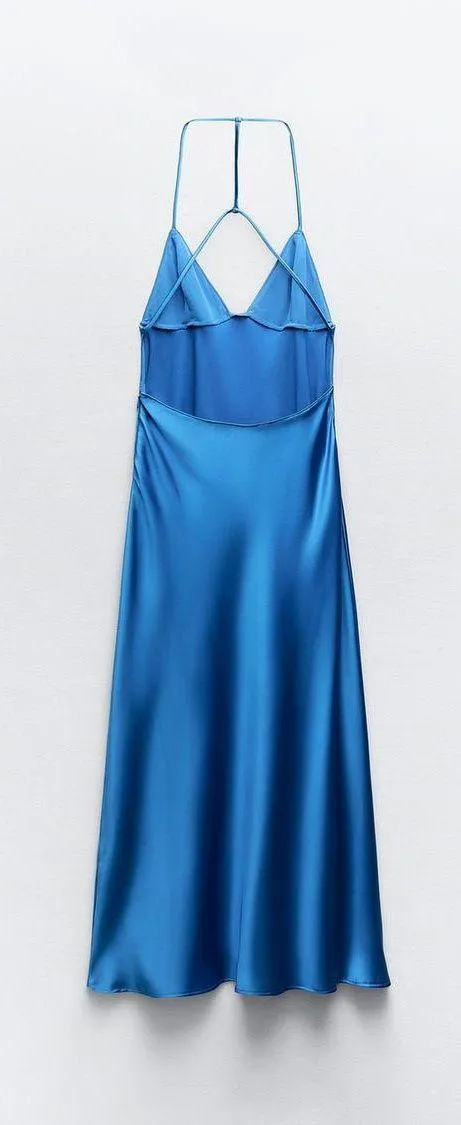 Dress Cobalt Blue Satin Effect Maxi Midi Wedding Party Date Coctail - Image 7