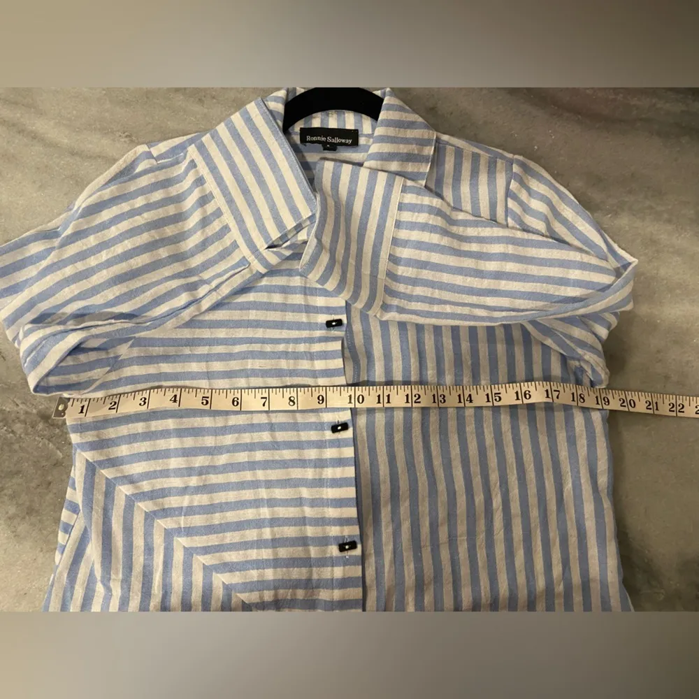 Ronnie Salloway White Blue Stripe Soft Cotton Asymmetrical Tunic Top Size S - Image 8