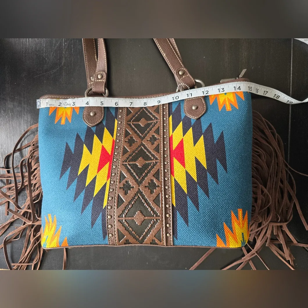 Western‎ Aztec Tapestry Concealed Tribal Carry Tote Bag Brite Blue - Image 15