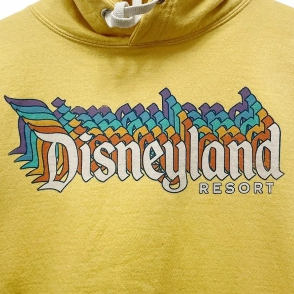 Disneyland Pullover Fleece Hoodie Yellow Rainbow Retro Unisex Adult Size Medium - Image 6