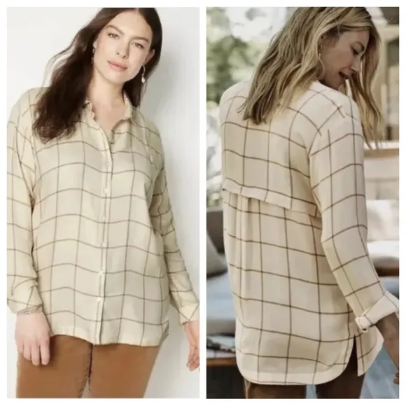 NWT J. Jill Brushed Twill Pleated Shirt Tunic in Bisq Multi Plaid - Size S Pet. - Image 2
