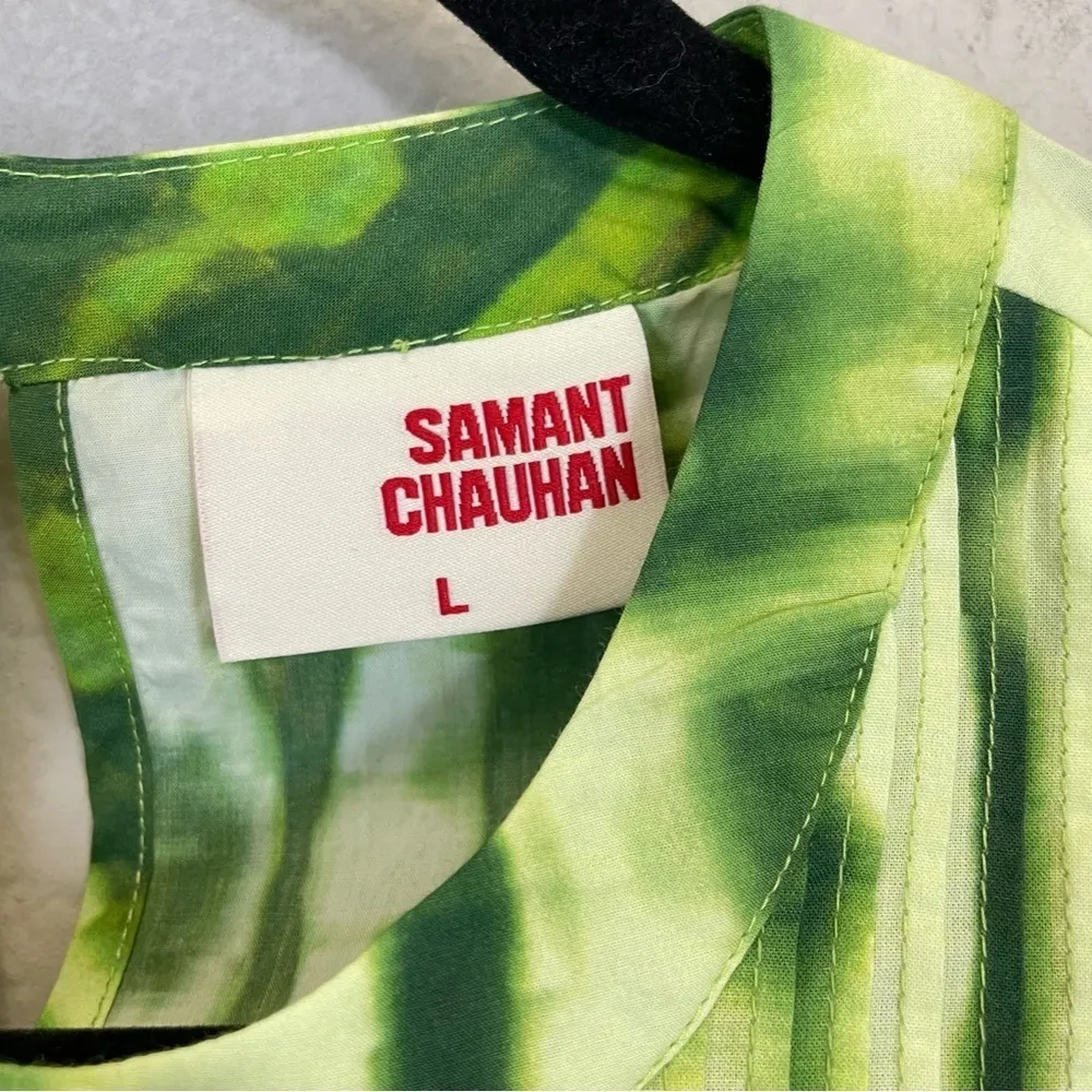 Anthropologie Samant‎ Chauhan Green Tie Dye Long Sleeve Ruffle Blouse Size L - Image 4