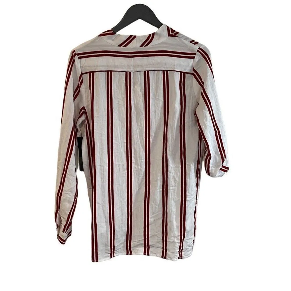 Lumiere Womens Long Sleeve V Neck Blouse Top Vertical Stripe White Red Small NWT - Image 2