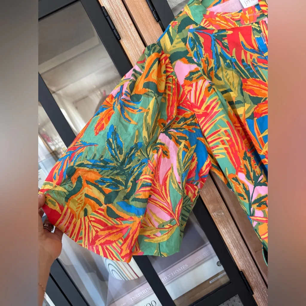 Paloma mini dress belt tropical colorful print puff sleeve farmrio ruffle jmarie - Image 9