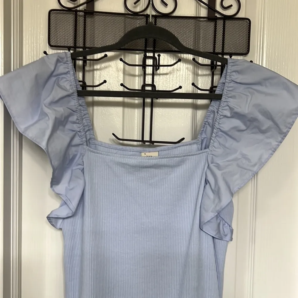 BRAND NEW  Mixed Media Ruffle Sleeve Ribbed Top Size XL - Image 3