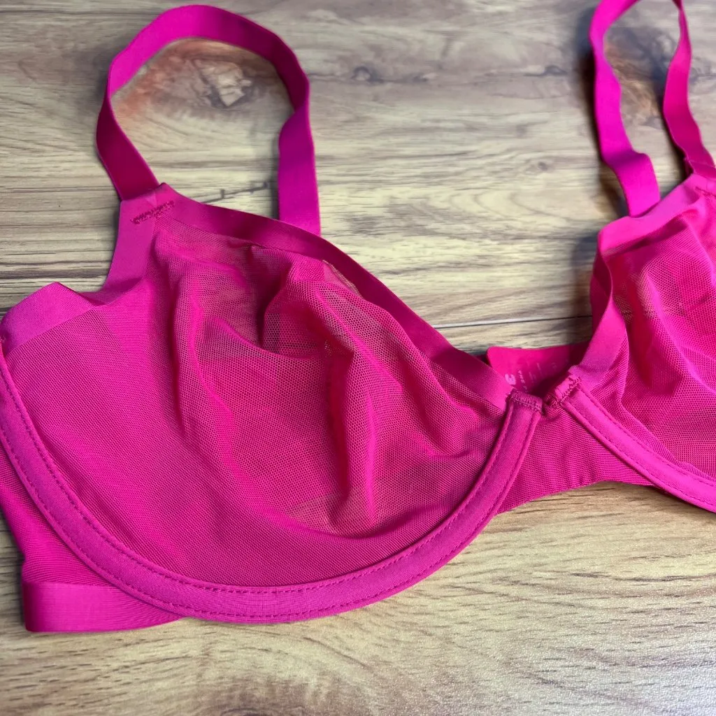 CUUP‎ The Plunge Mesh Bra Size 34E Underwire Wired Adjustable Mulberry Pink NEW - Image 2