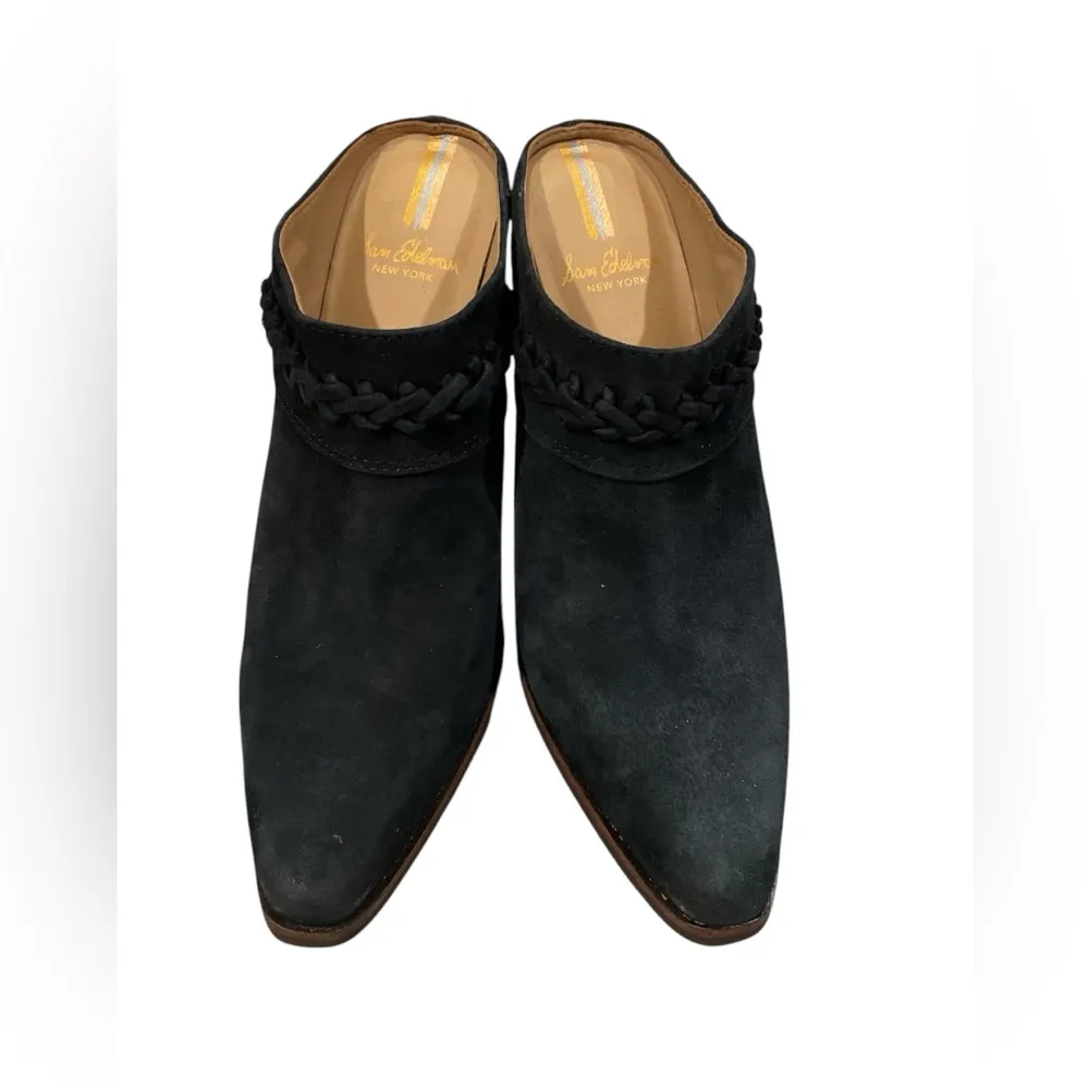 Sam Edelman Western Alison Black Heel Mule Suede Braid Slip-on Boot Size 6.5 - Image 2