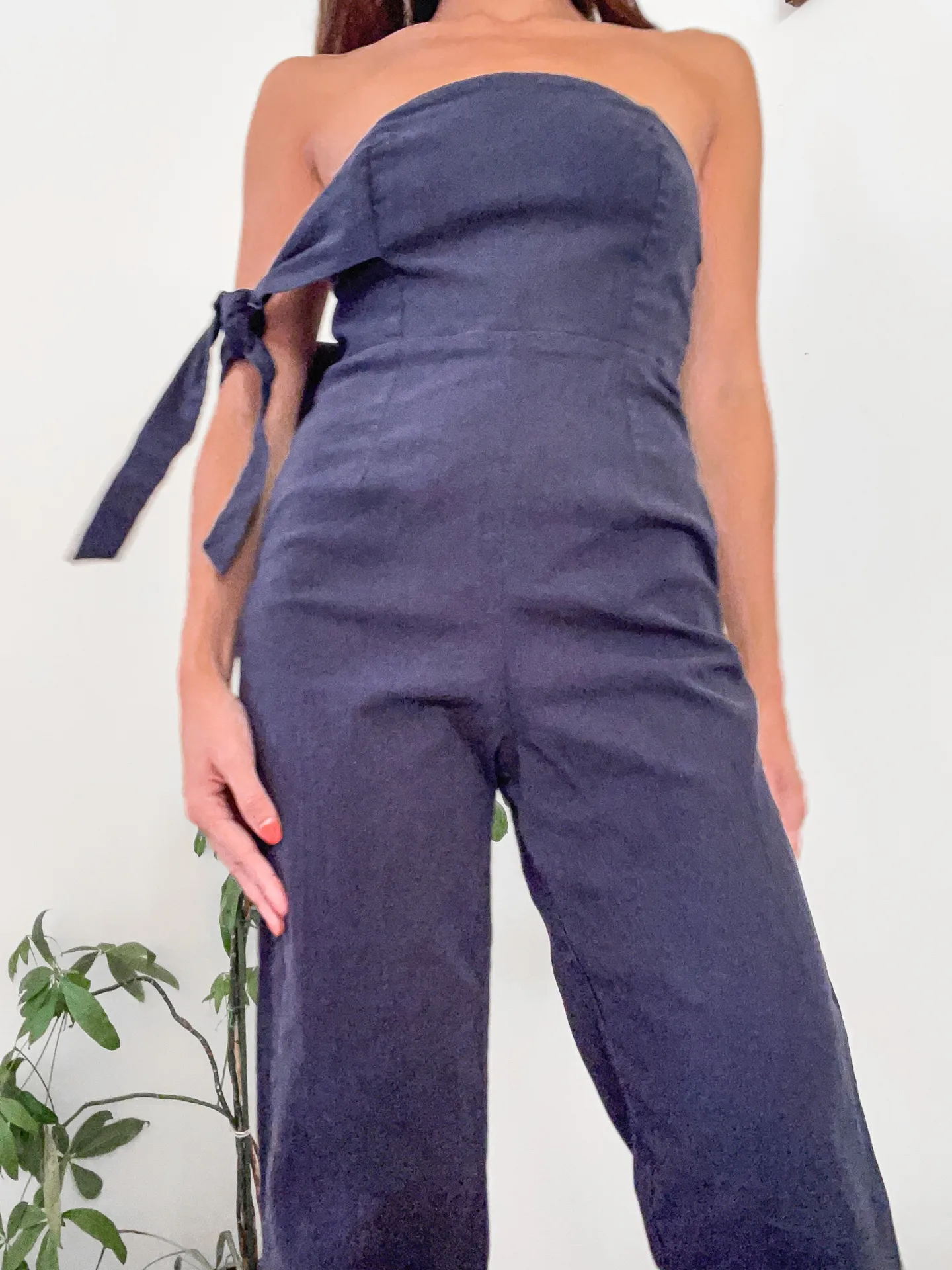 Linen Tube Top Side Tie Blue Jumpsuit - Image 2