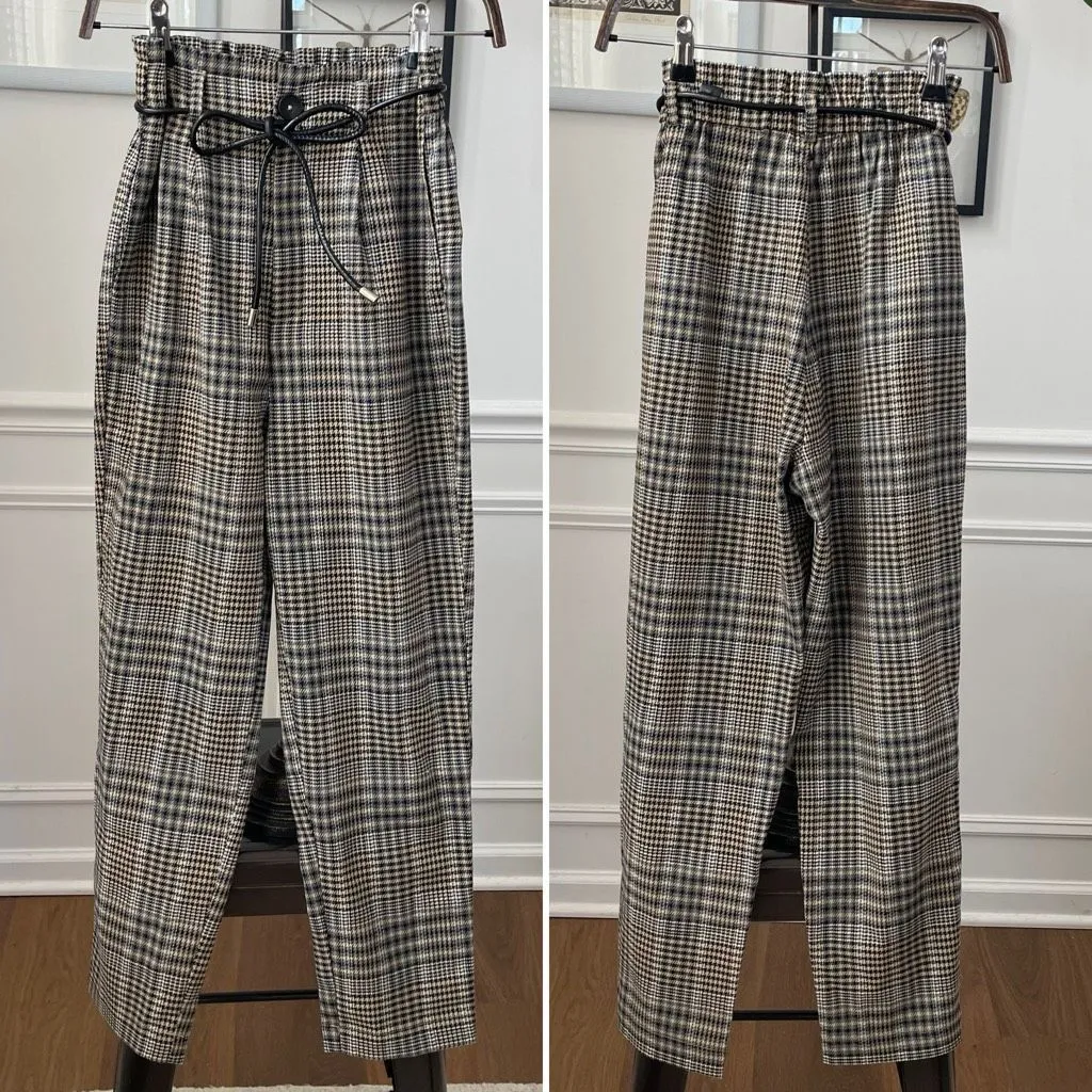 Strativarius Glenn Plaid Paper Bag Crop Trousers Pants XS - Image 2