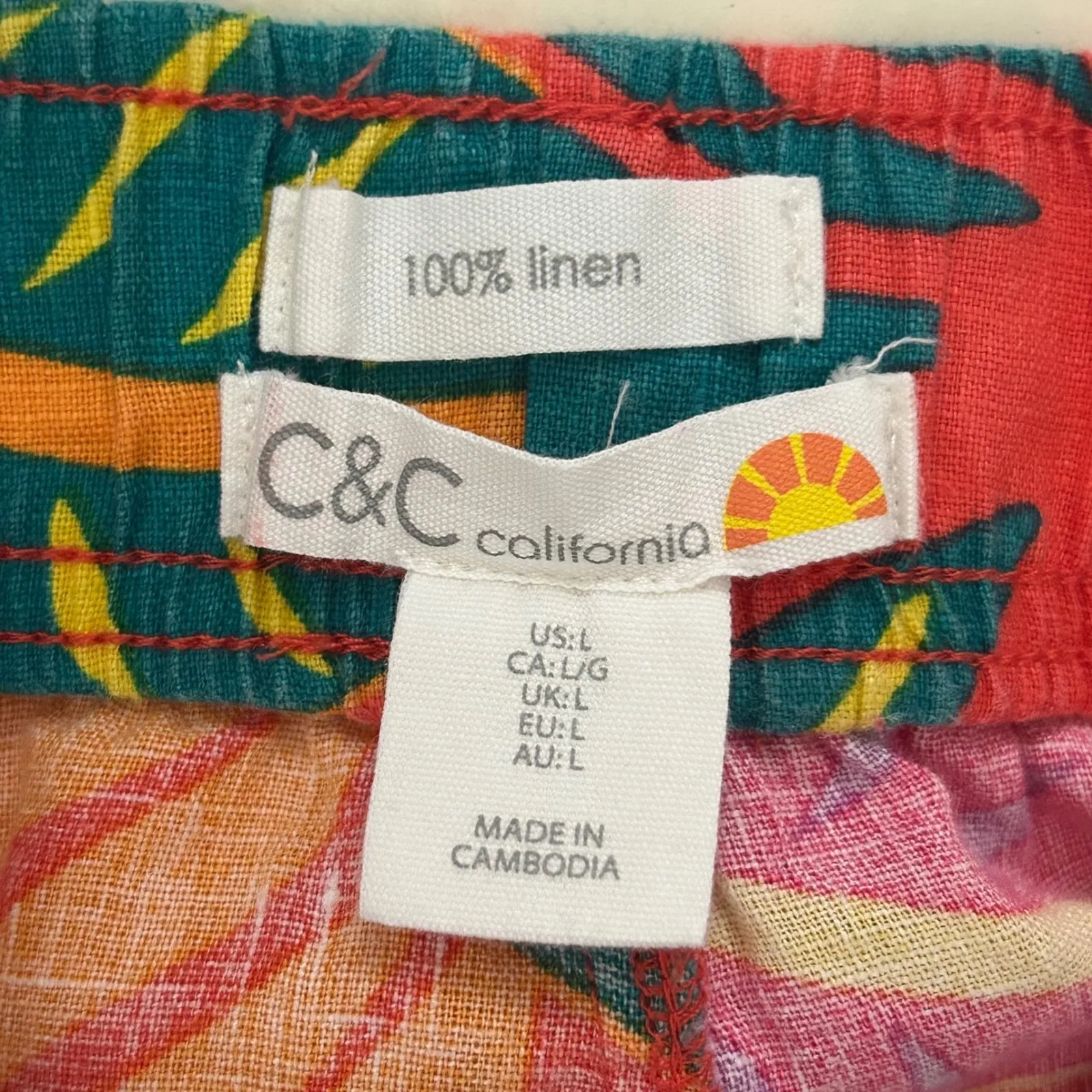 C&C California Sz L Linen Tropical Leaf Wide Leg Pants Resort Cruise Vacation - Image 4