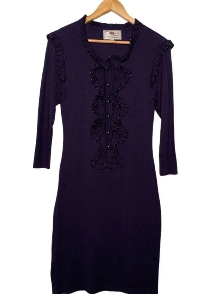 Yoana Baraschi Anthropologie Stretch Knit Long Sleeve Beaded Ruffle Dread Small - Image 2