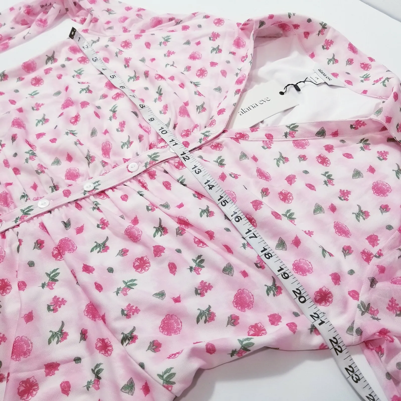 Alana Eve Pink Scarlett Garden Rose Mini Dress Long Dress Collared Button Front Size 2X - Image 6