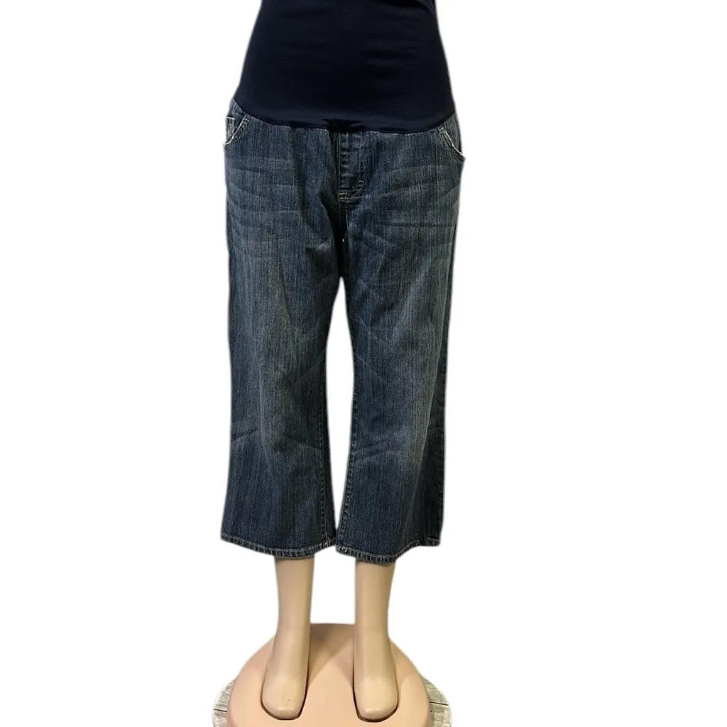 Liz Lange Maternity Denim Cropped Blue Jeans Full Belly Stretch Band Womens 14 - Image 3